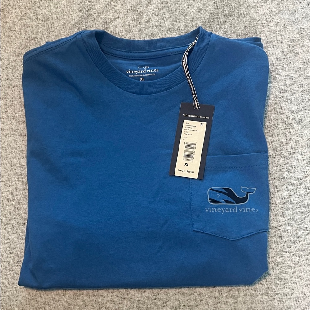 Vineyard Vines Boys Pocket Tee in Blue with Whale Logo